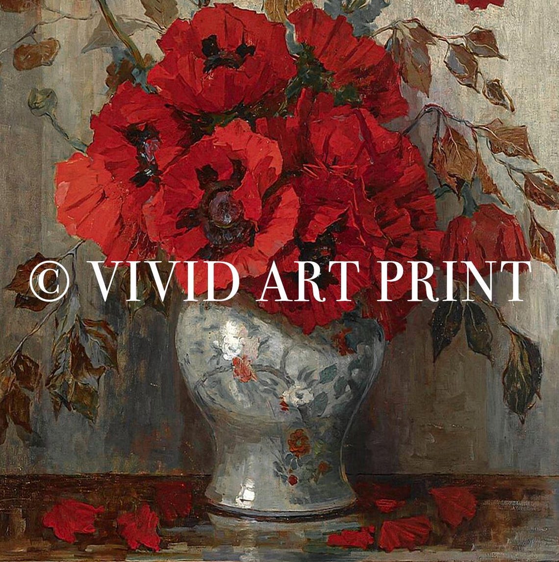 Poppy Bouquet Still Life Vintage Botanical Art Print - Image 4