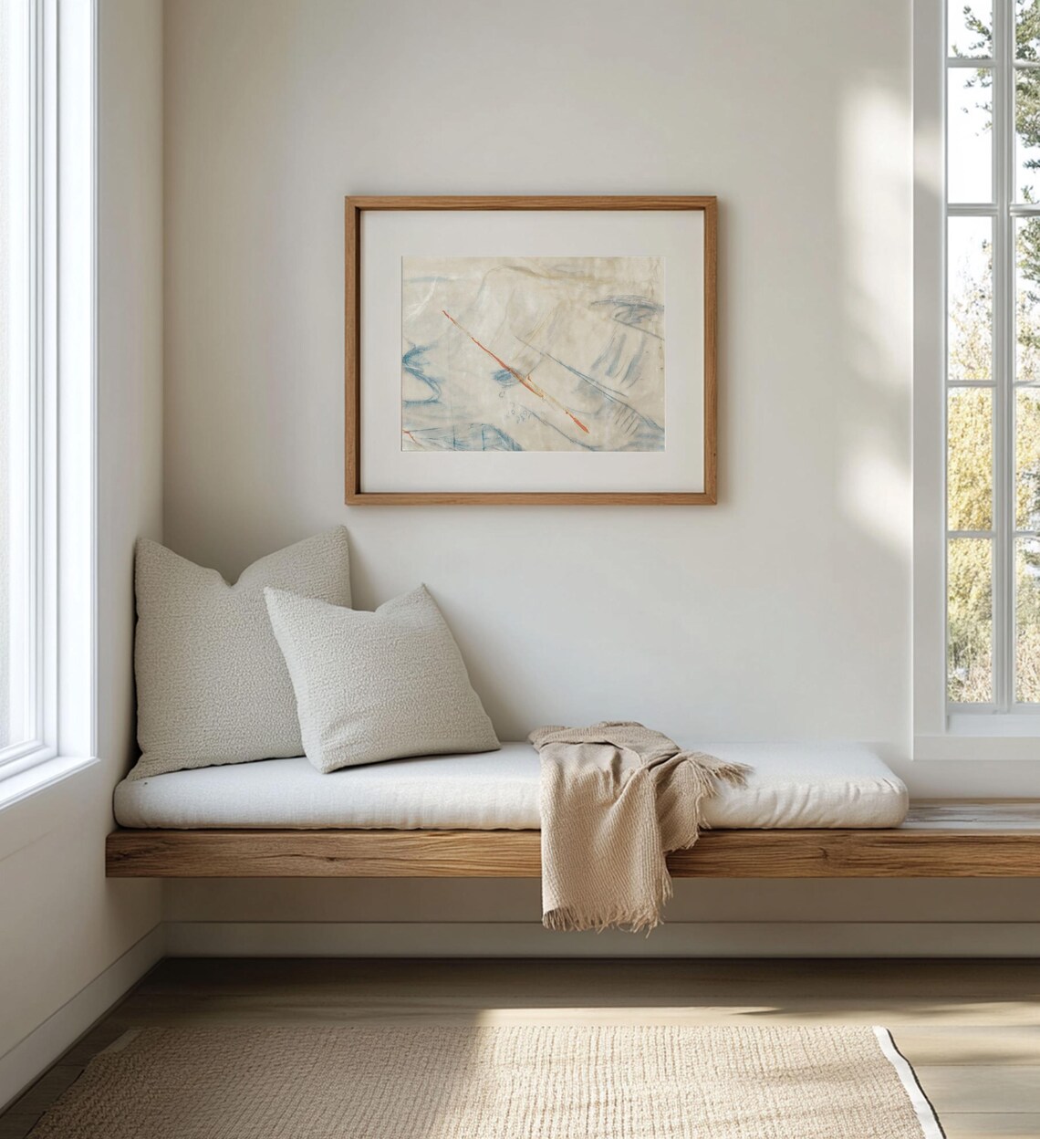 Minimalist Vintage Abstract Painting, Fluid Lines - Image 3