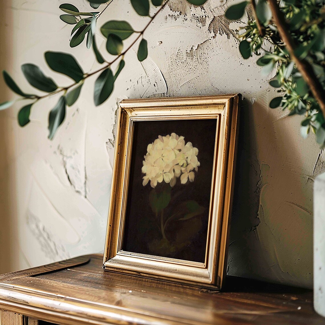 Vintage Still Life White Hydrangea Antique Decor - Image 3