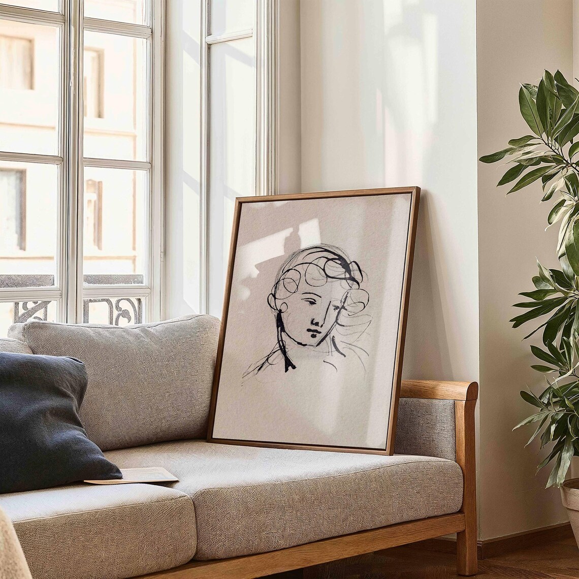 Minimalist Ink Portrait Sketch of a Woman Vintage Contour Art Poster - Image 2