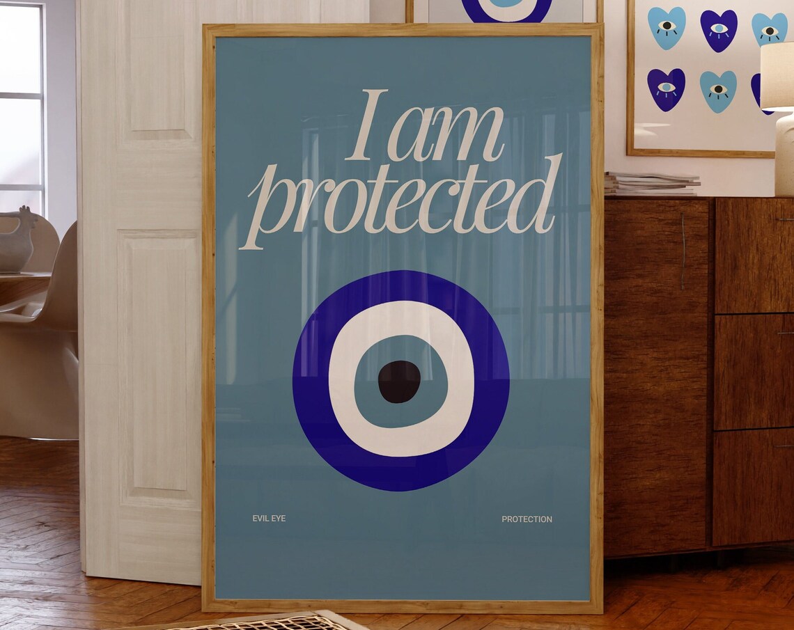 Trendy Evil Eye I Am Protected Blue Nazar Affirmation Decor Poster