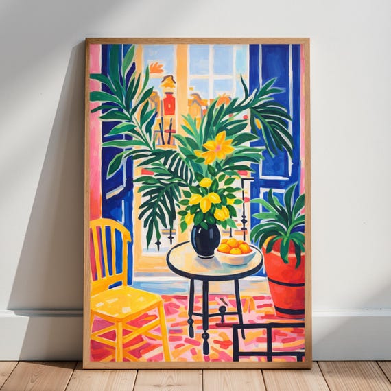 Colorful Botanical Plant Poster Vibrant Maximalist Wall Art Bright Living Room Illustration