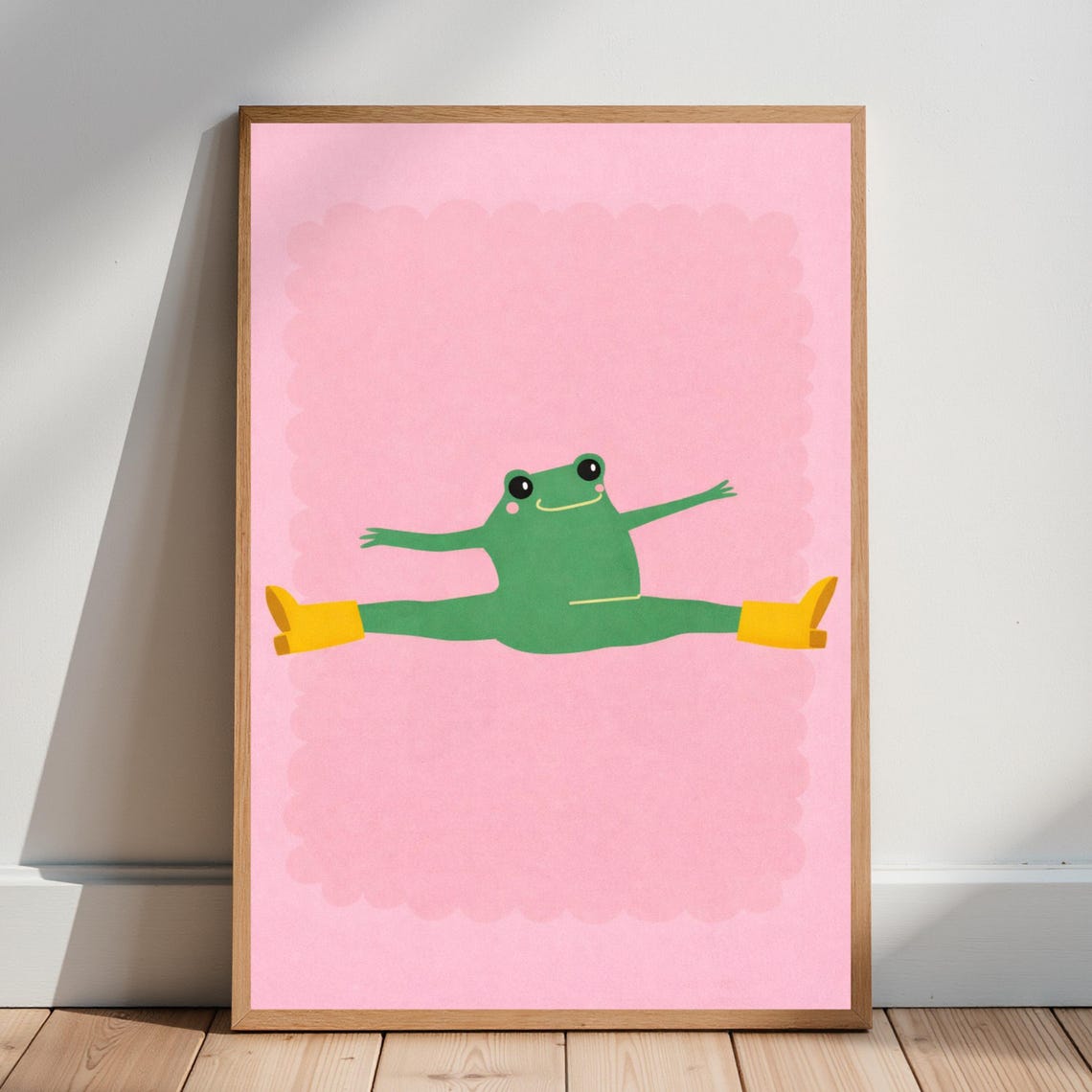 Funny Frog Doing Splits In Yellow Boots Pink Kids Room Poster