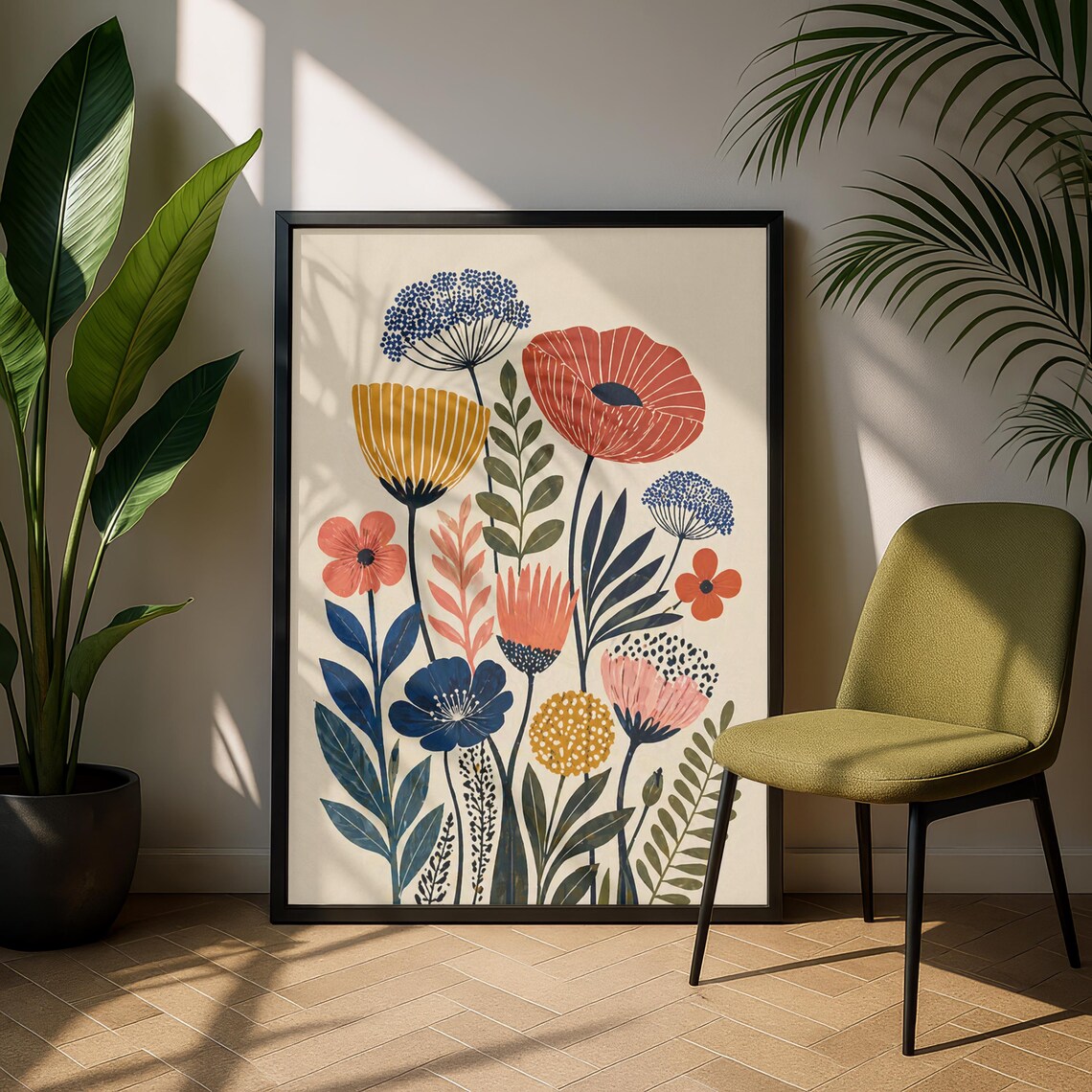 Colorful Scandinavian Wildflower Botanical Poppy Floral Print