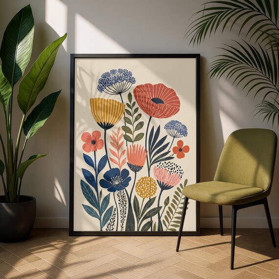 Colorful Scandinavian Wildflower Botanical Poppy Floral Print