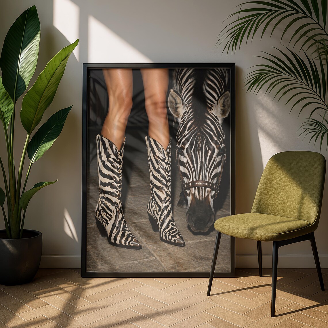 Zebra Boots Western Fashion Art Print, Safari Glam
