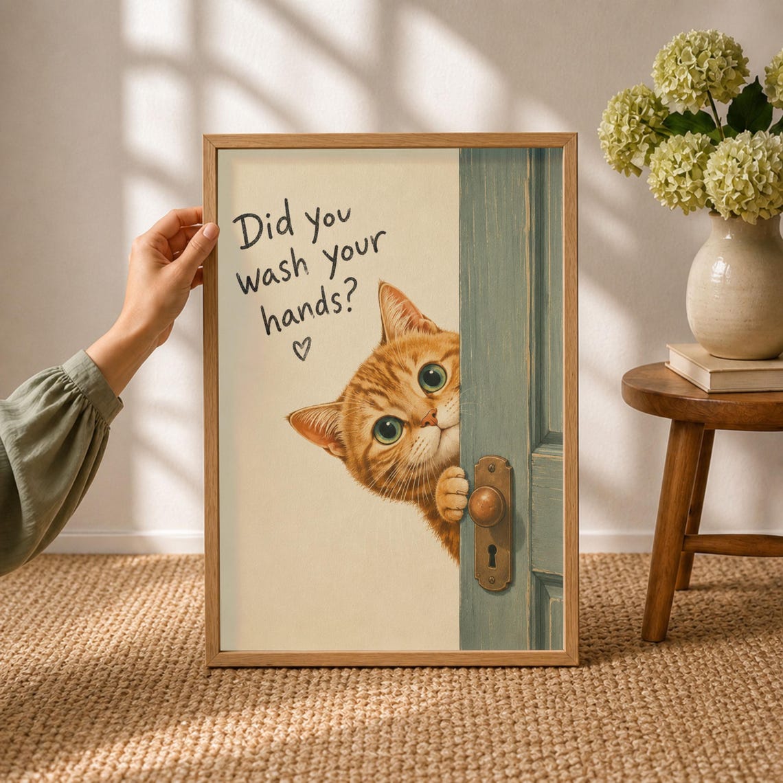 Orange Tabby Cat Did You Wash Your Hands Bathroom Sign Poster