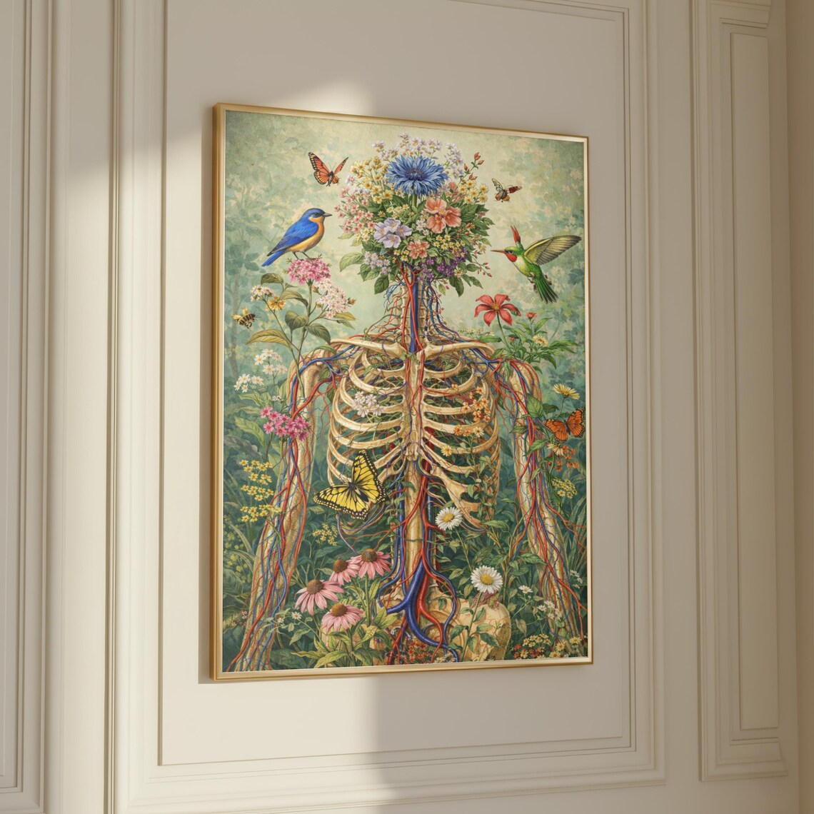 Floral Anatomy Skeleton, Botanical Surreal Illustration