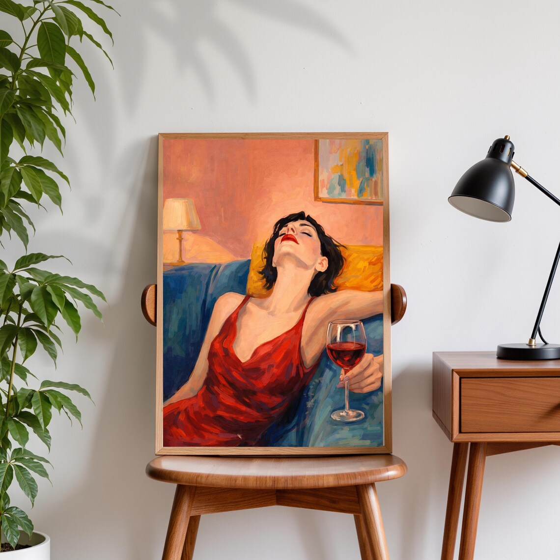 Woman With Wine Poster, Modern Figurative Art Print