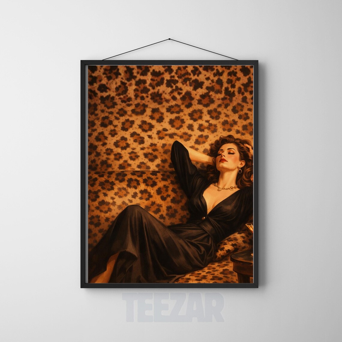 Leopard Lounge Glam Poster, Vintage Fashion Illustration