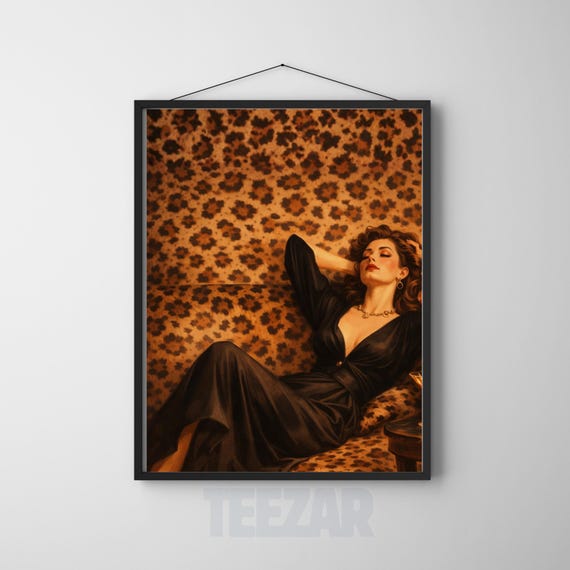 Leopard Lounge Glam Poster, Vintage Fashion Illustration