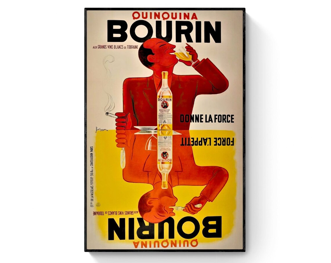 Quinquina Bourin Vintage French Aperitif Red Man Decor Wall Art