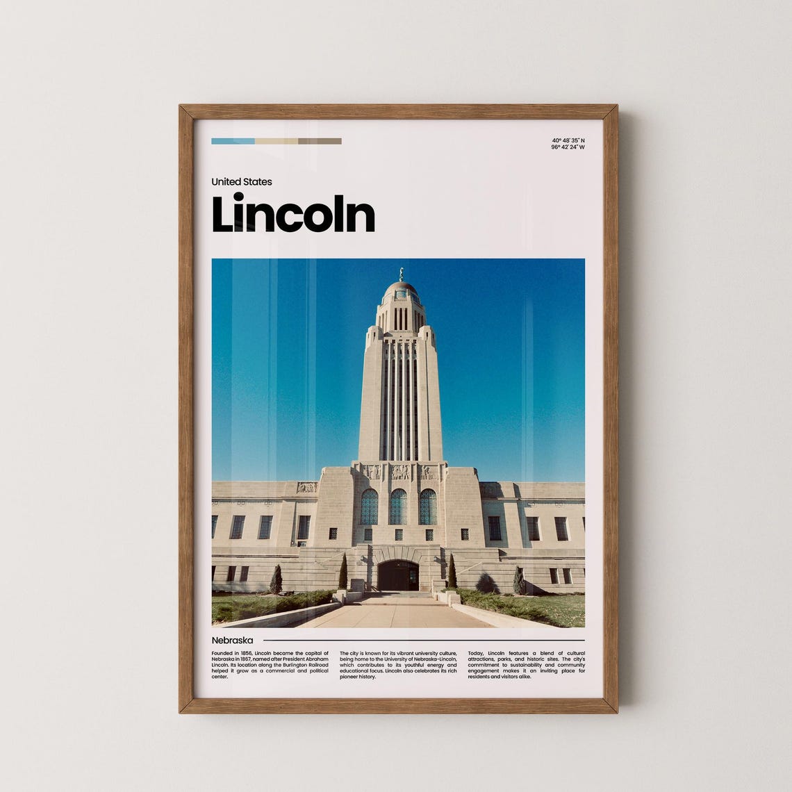 Lincoln Nebraska State Capitol Tower Classic Civic Travel Poster