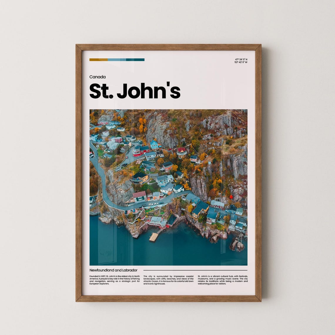 St. John's Newfoundland Colorful Cliffside Harbour Town Aerial Poster