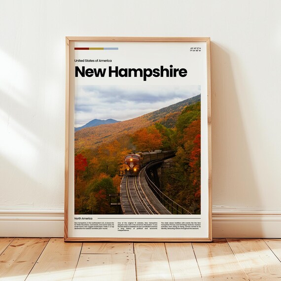 New Hampshire Fall Foliage Train Mountain Scenic Travel Poster