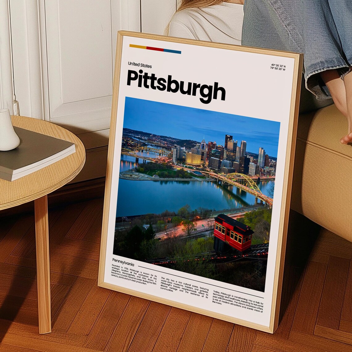 Pittsburgh Rivers Bridges Dusk Pennsylvania Steel Travel Poster - Image 3