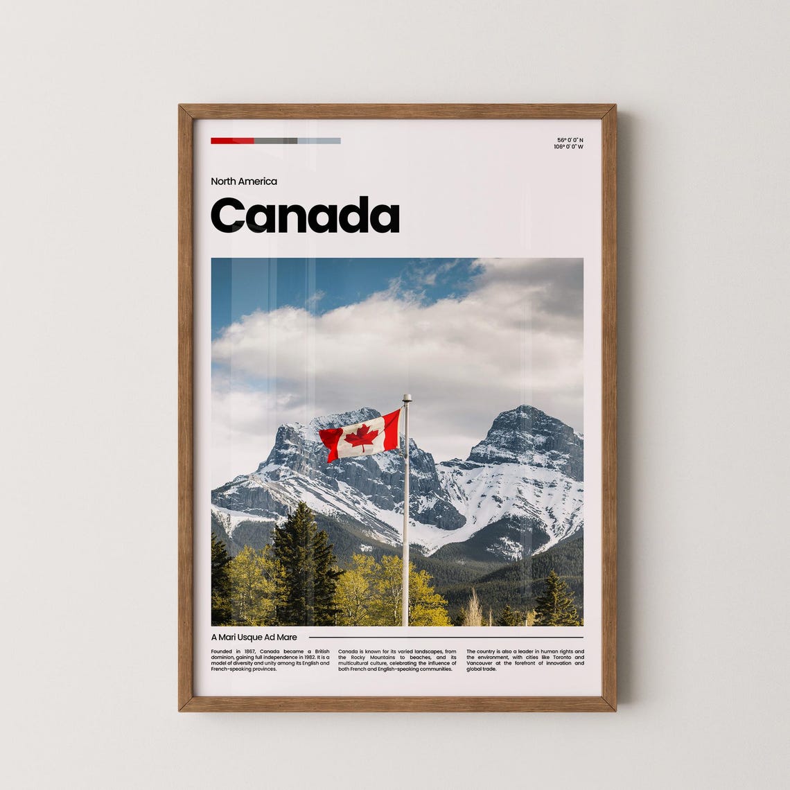 Canada Maple Leaf Flag Snowy Rocky Mountains Patriotic Scene Poster