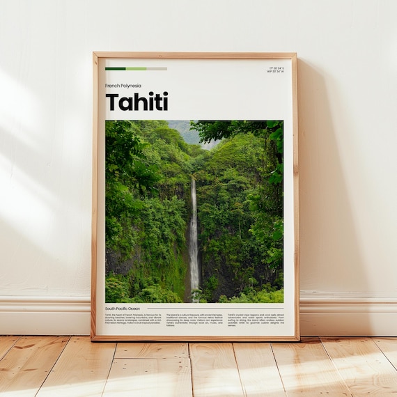 Tahiti French Polynesia Jungle Waterfall Tropical Photo Travel Poster