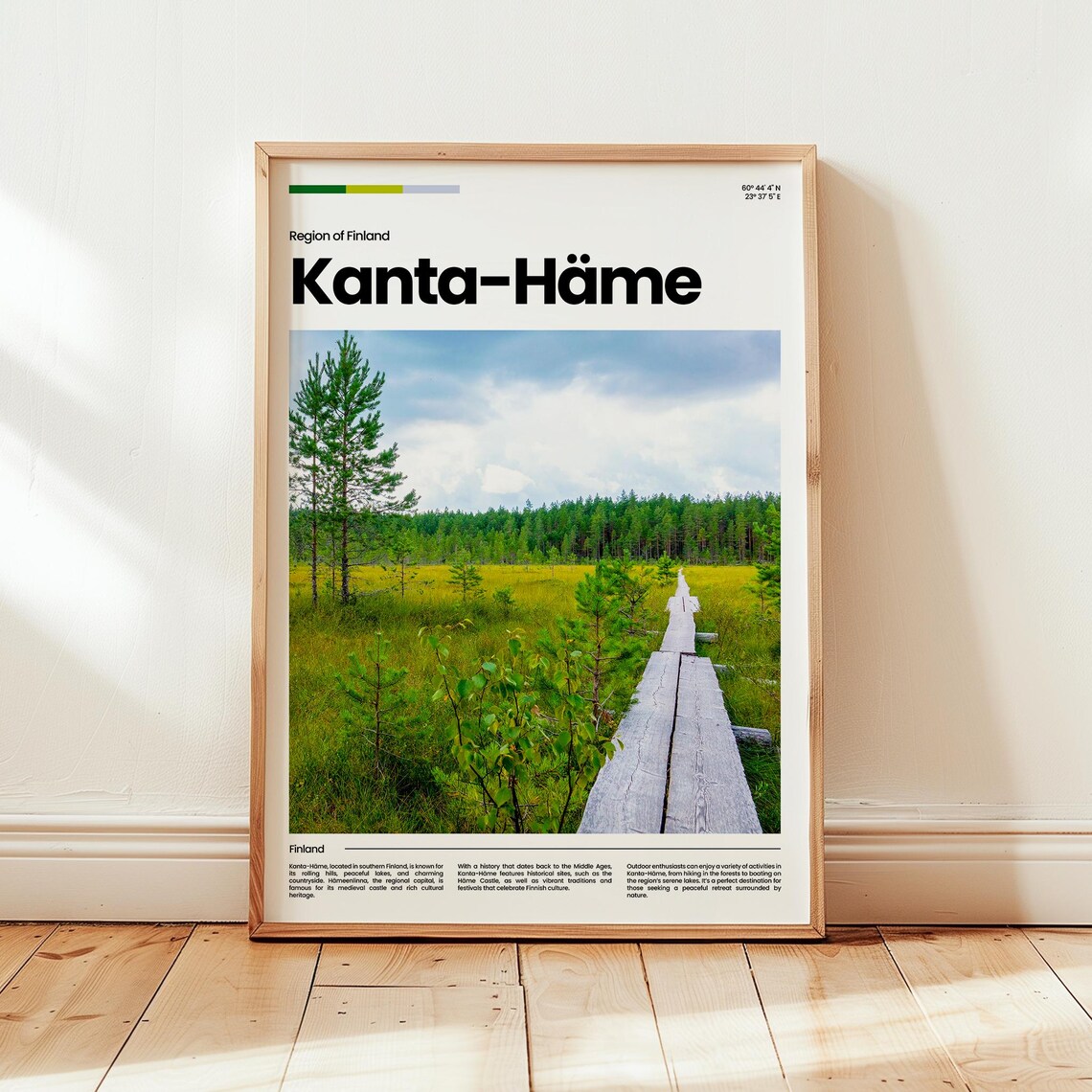 Kanta-Häme Finland Wooden Bog Boardwalk Pine Mire Modern Travel Poster