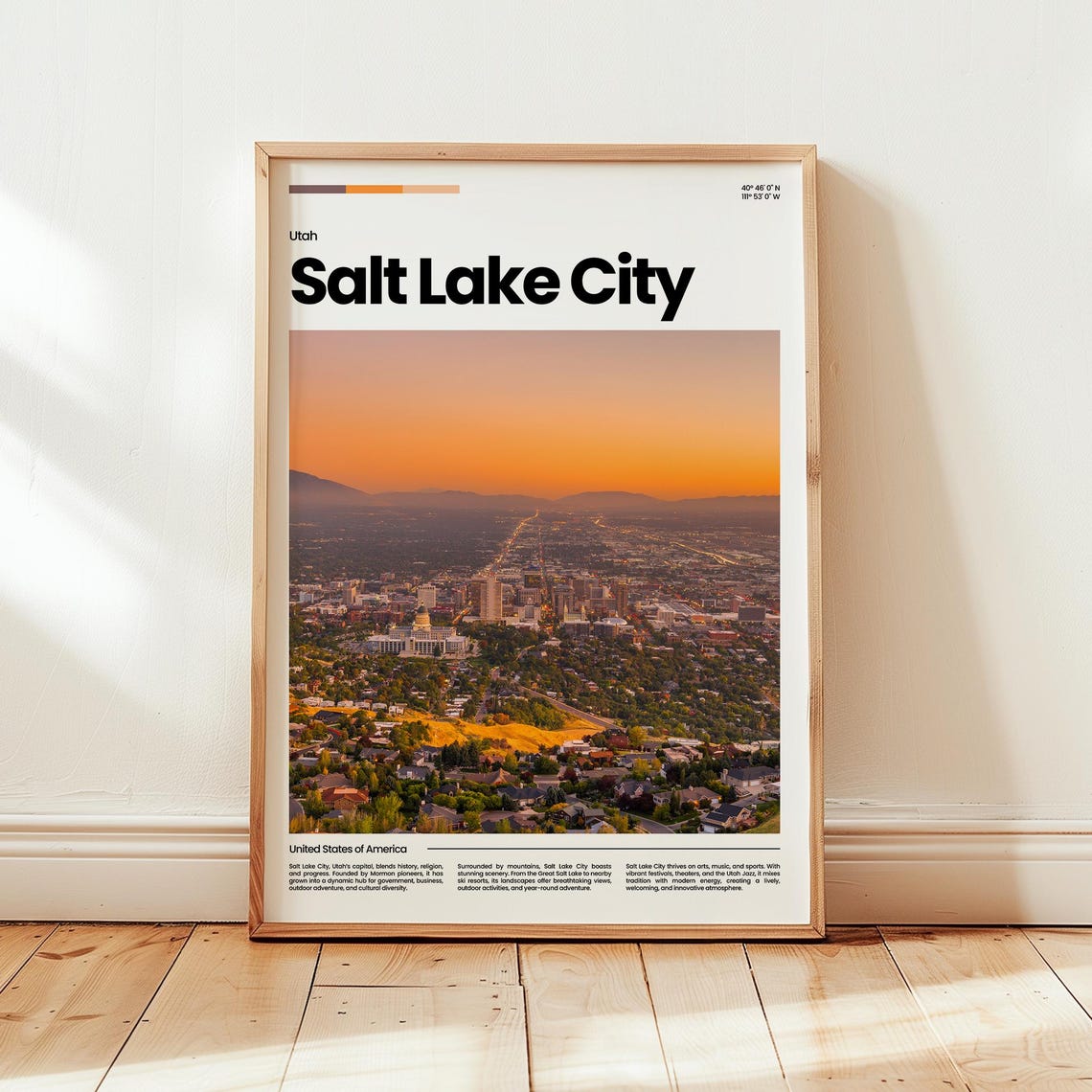Salt Lake City Poster Print Photo Wall Art Utah Travel Gift