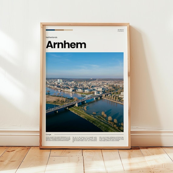 Arnhem Netherlands Aerial River Bridge City View Travel Poster