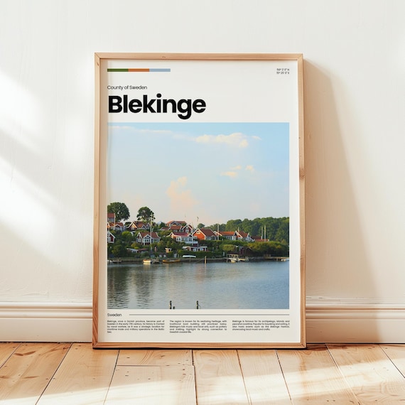 Blekinge Sweden Coastal Town Harbor Red Houses Travel Poster