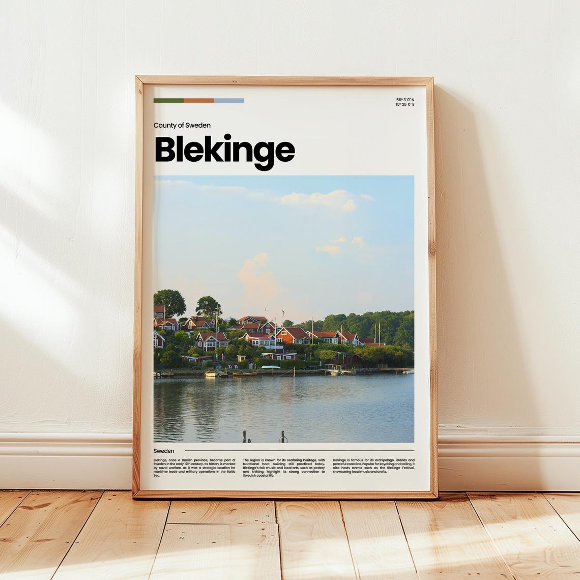 Blekinge Sweden Coastal Town Harbor Red Houses Travel Poster