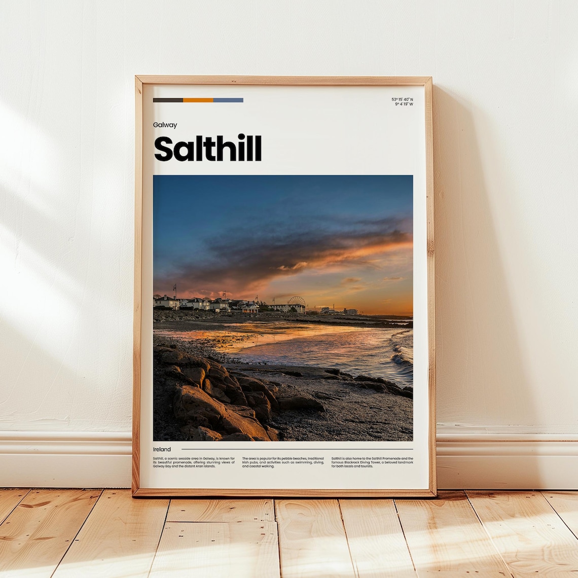 Salthill Galway Ireland Sunset Over The Rocky Coast Travel Poster