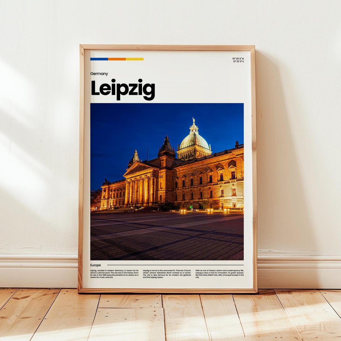 Leipzig Germany Historic Courthouse Night Architecture Travel Poster