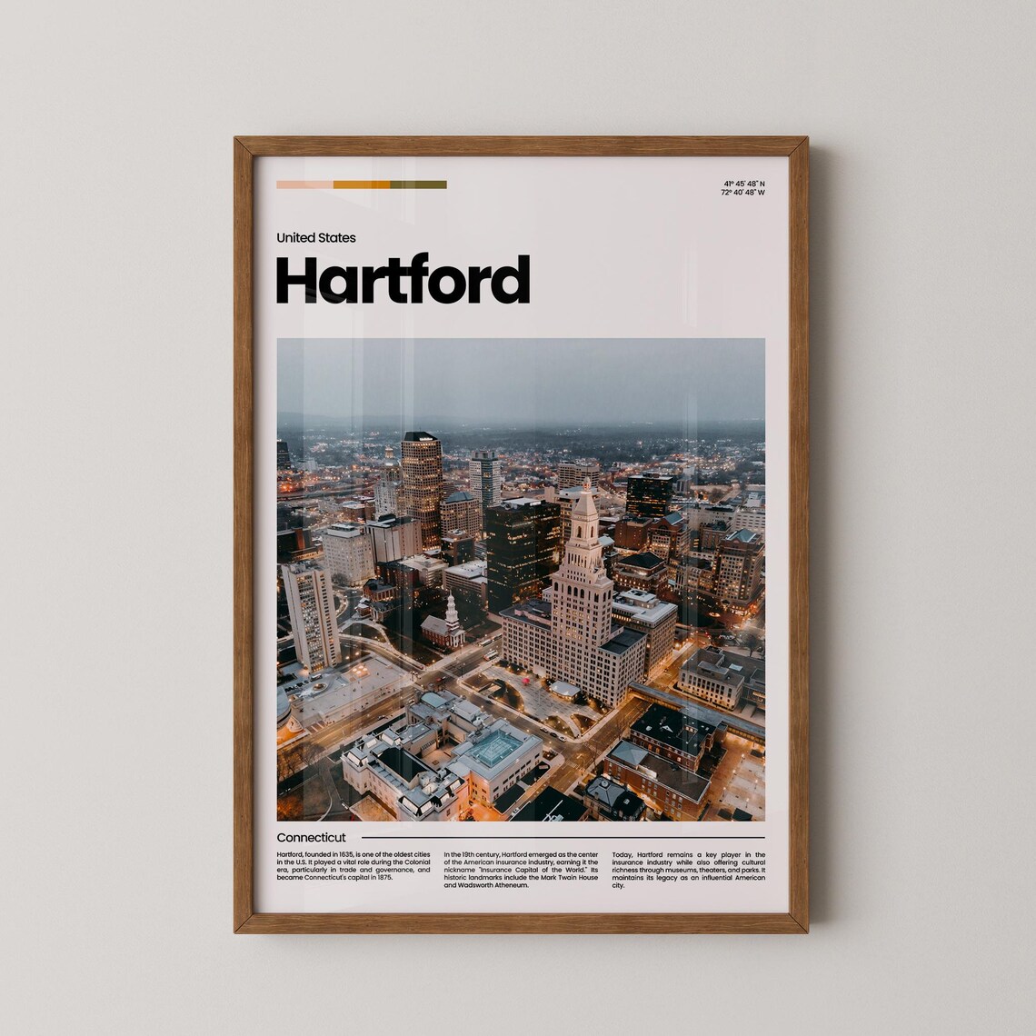 Hartford Connecticut City Aerial Dusk Travel Photography Poster