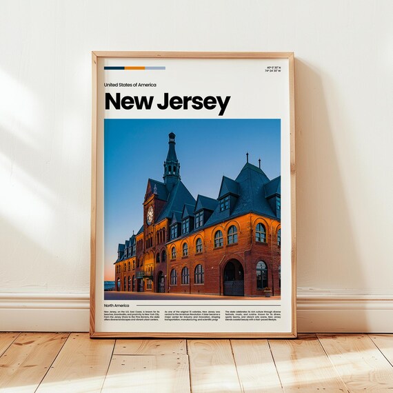 New Jersey Historic Brick Clock Tower Building Travel Poster