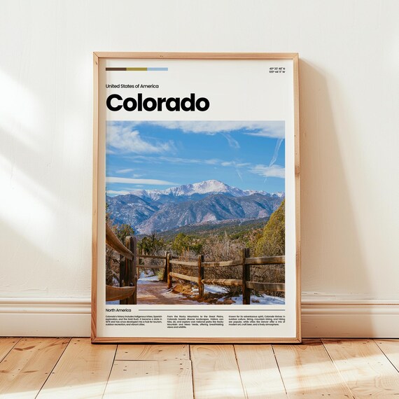 Colorado Rocky Mountains Snowy Peak Trail State Travel Poster