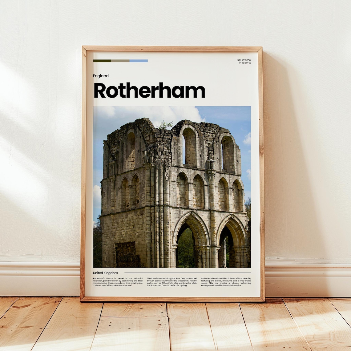 Rotherham England Historic Abbey Ruins Gothic Photo Travel Poster