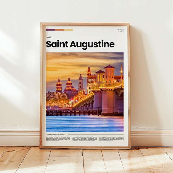 Saint Augustine Florida Sunset Bridge Landmark Photo Travel Poster