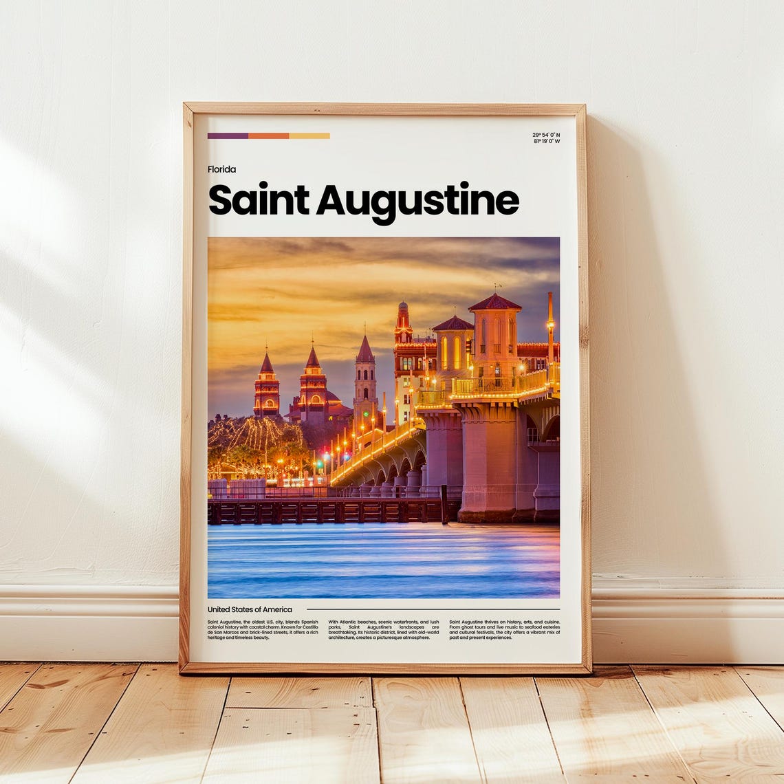 Saint Augustine Florida Sunset Bridge Landmark Photo Travel Poster