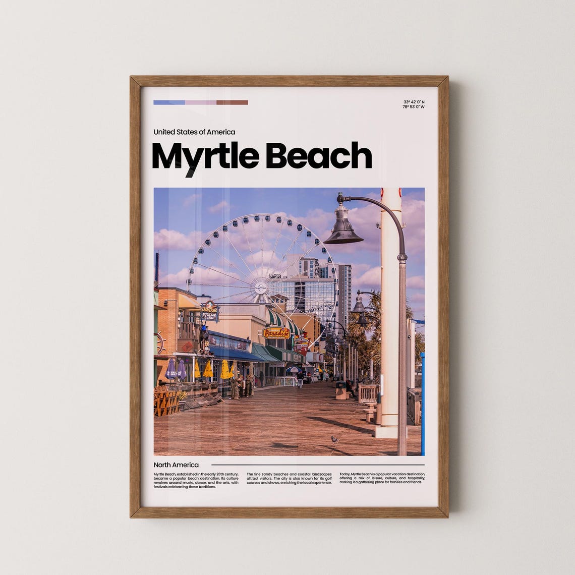 Myrtle Beach Boardwalk Ferris Wheel Ocean City Sunset View Poster