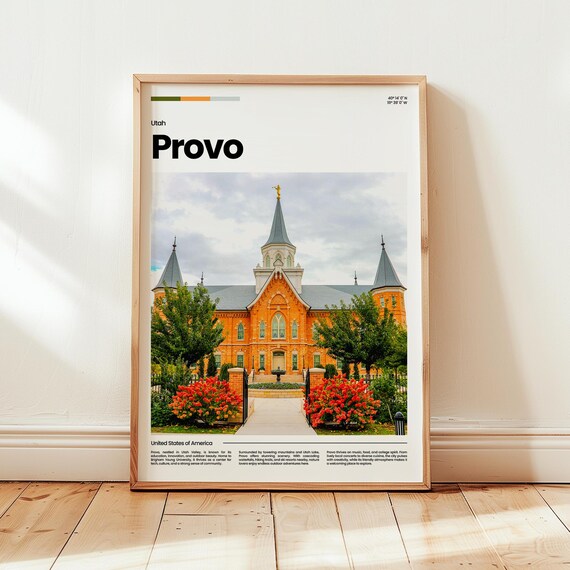 Provo Utah Historic Brick Temple Spires Garden View Travel Poster