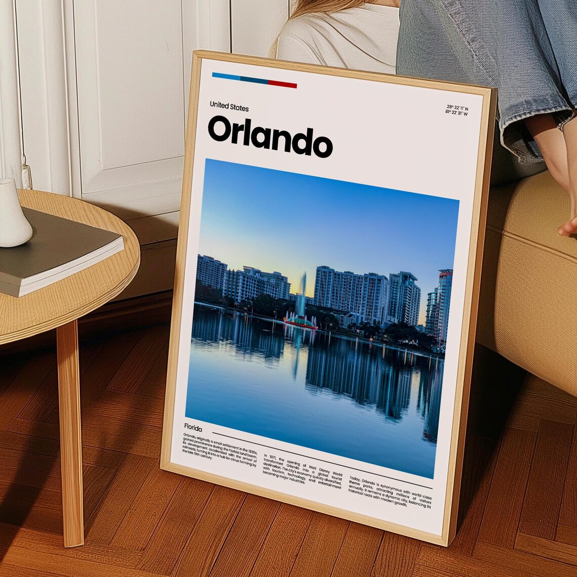 Orlando Florida Lake Fountain Dusk Skyline Travel Art Poster - Image 3