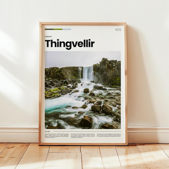 Thingvellir Iceland Oxararfoss Waterfall Rocky River Photo Poster