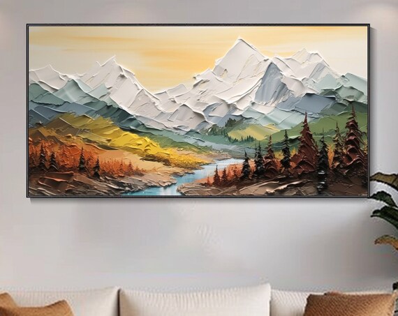 Palette Knife Snowy Mountains Landscape Oil Painting