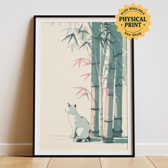 Japandi Cat Print Minimalist Zen Wall Art