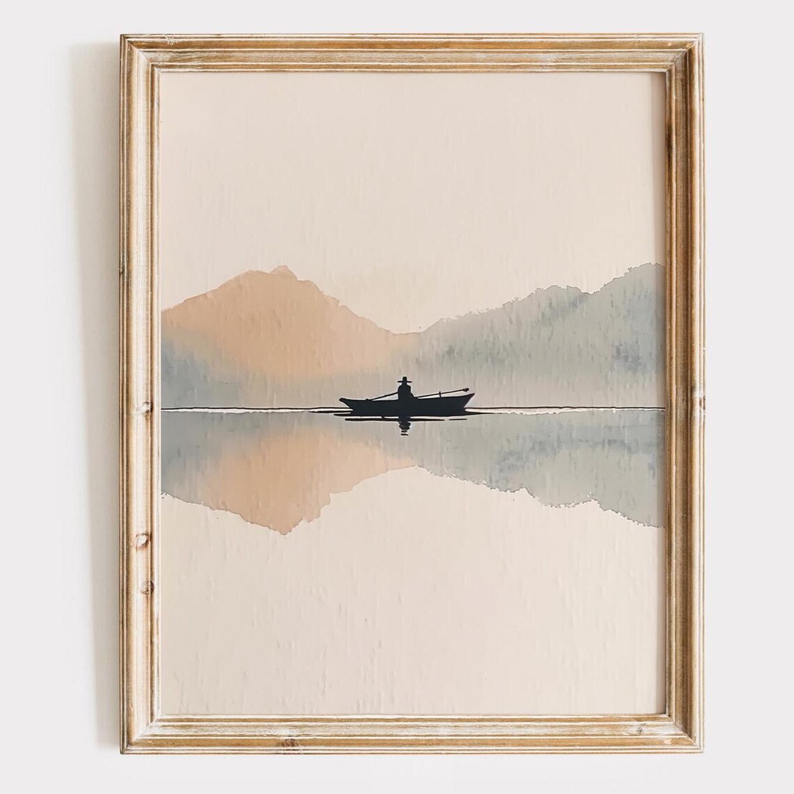 Lone Fisherman Silhouette on Calm Mountain Lake Serene Poster