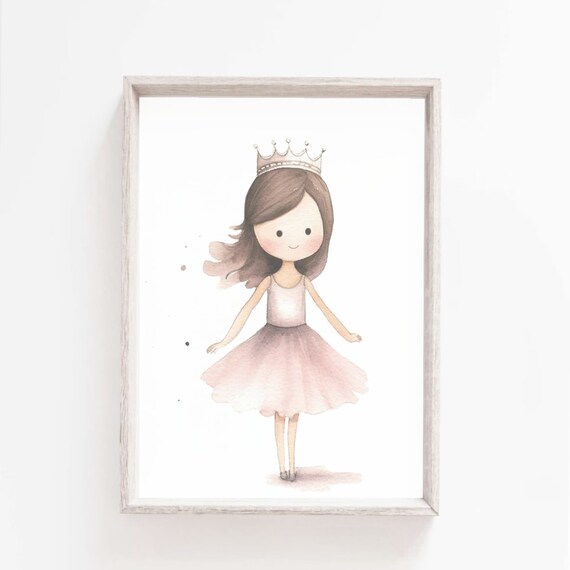 Little Princess Ballerina Crown Pink Tutu Watercolor Art Poster
