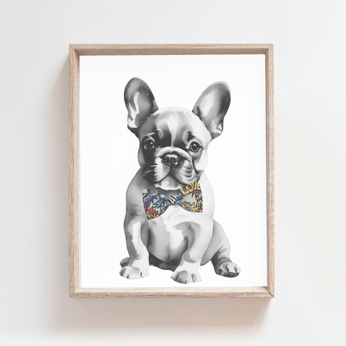 Black and White French Bulldog Puppy Bandana Nursery Wall Poster