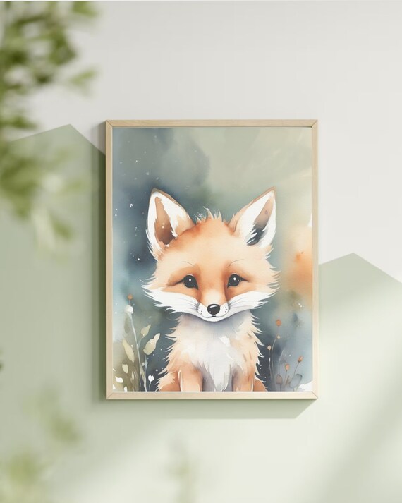 Red Fox Portrait Watercolor Woodland Animal Nursery Wall Poster