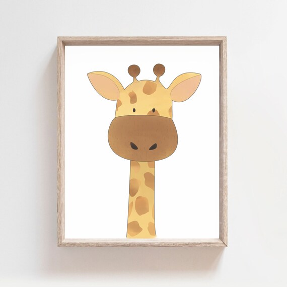 Peeking Giraffe Head Minimalist Safari Nursery Room Wall Art