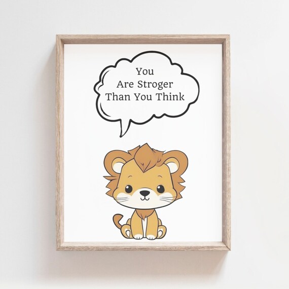 Quote Kids Wall Art Playroom Poster You Are Stronger Than You Think Kids Motivational Print Children Inspiratinal Print Cute
