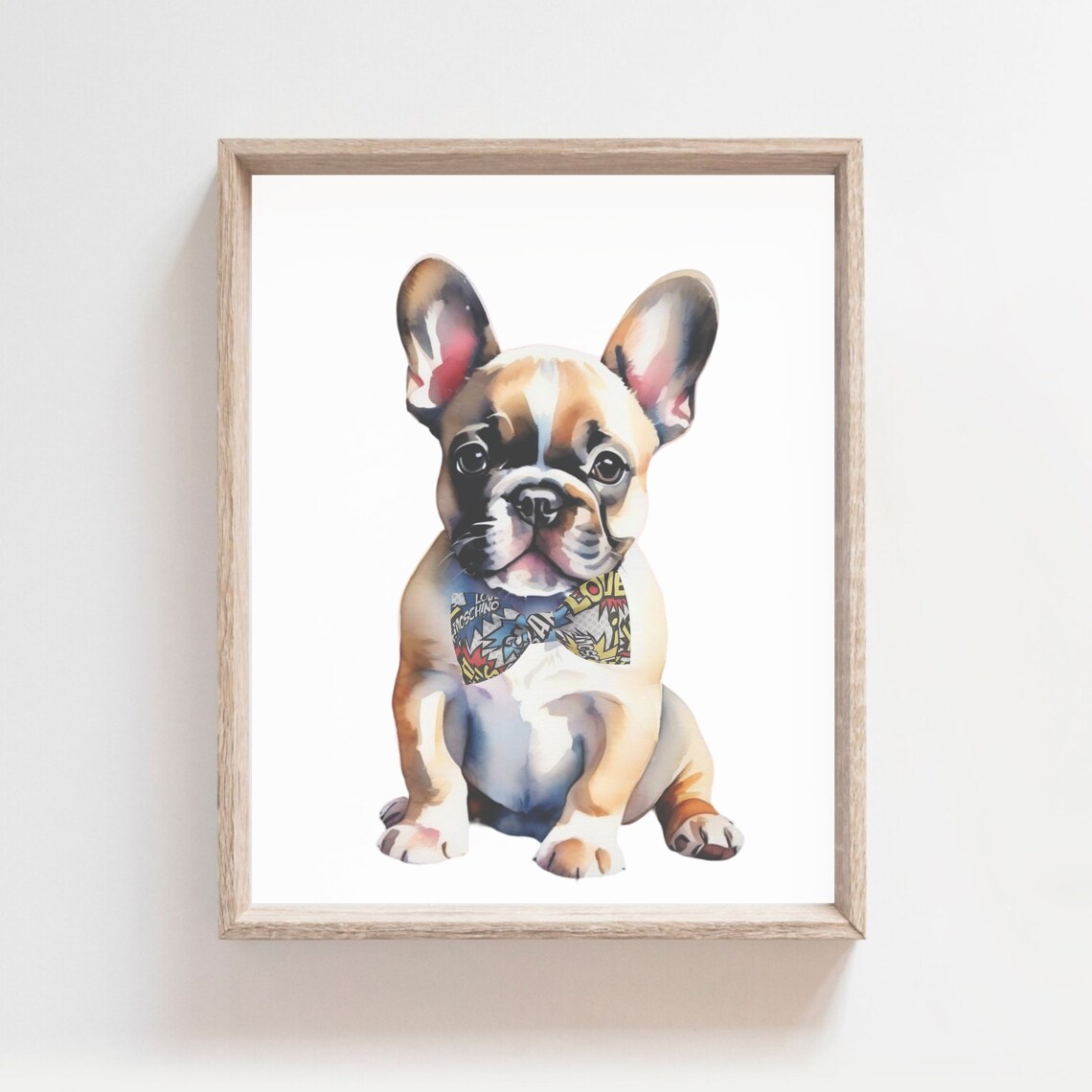 French Bulldog Puppy Comic Bandana Watercolor Dog Nursery Poster