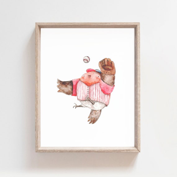 Baseball Print Sport Nursery Sport Animals Baseball Artwork Baseball Wall Art Children Room Decor Watecolor Wall Print Chicken Poster
