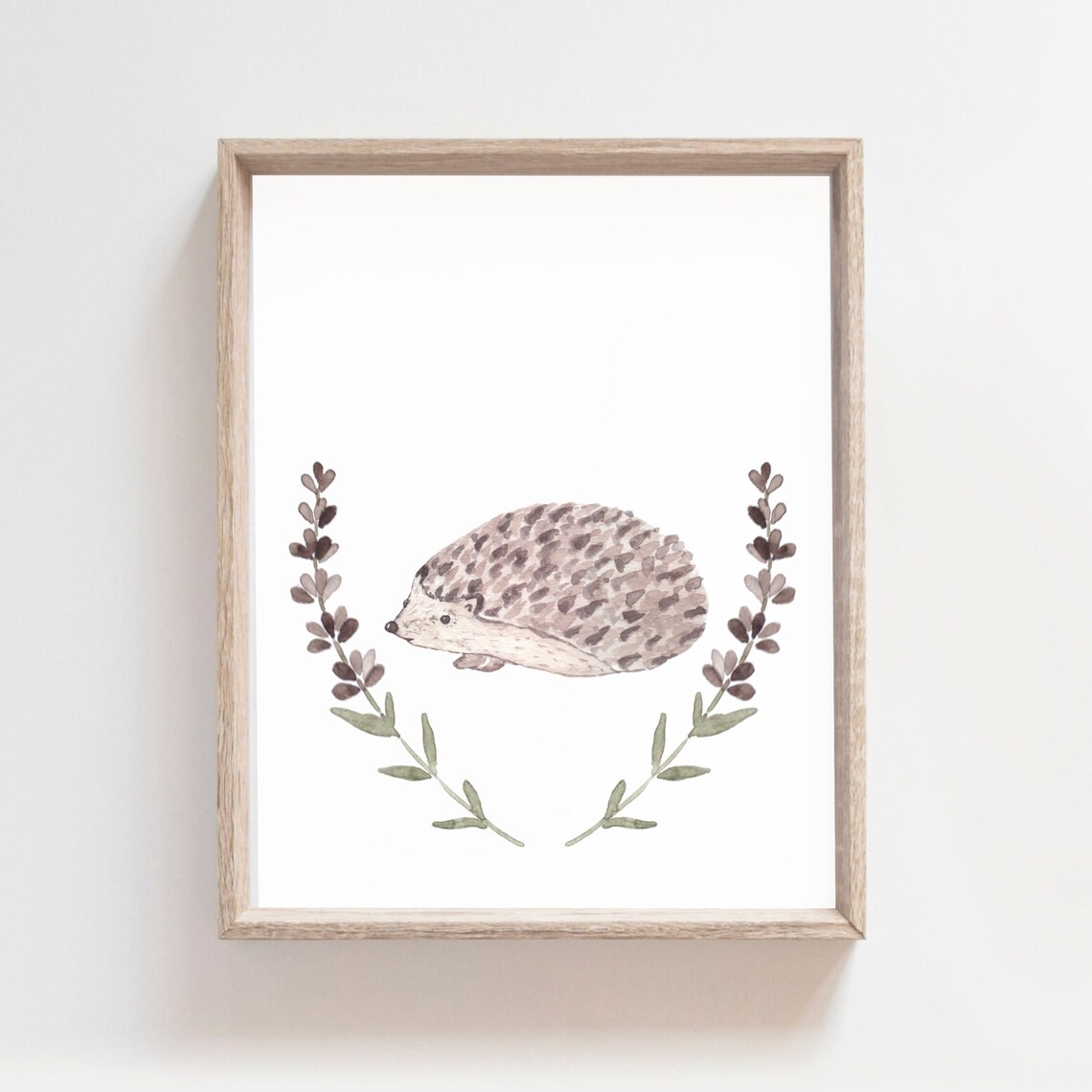 Watercolor Hedgehog With Purple Flower Wreath Woodland Nursery Poster